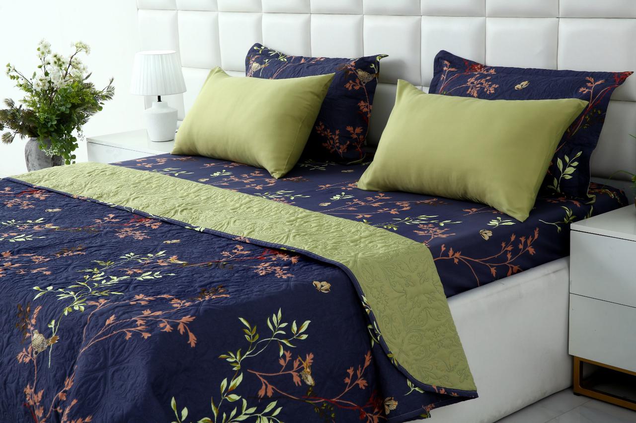 6 PCs Bed Spread Set- Retro Leaf Bed Spread Apricot
