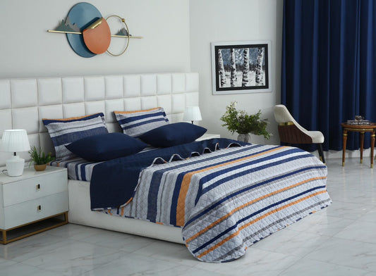 6 PCs Bed Spread Set- Multi Bands Bed Spread Apricot