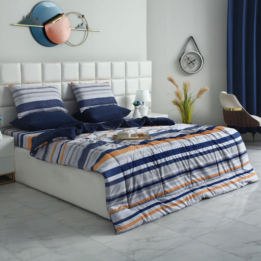 6 PCs Summer Comforter Set- Multi Bands Bed Spread Apricot