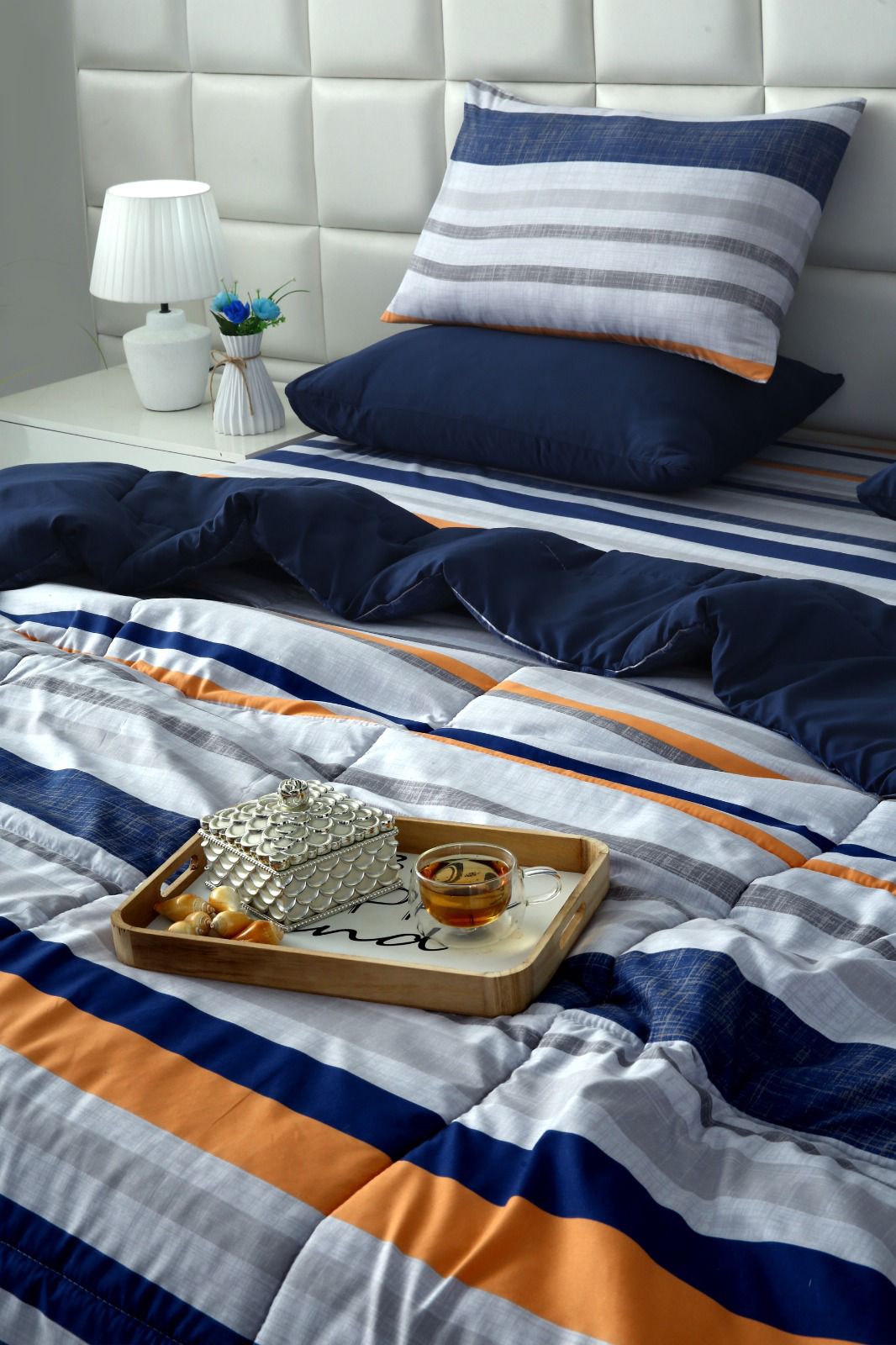 6 PCs Summer Comforter Set- Multi Bands Bed Spread Apricot