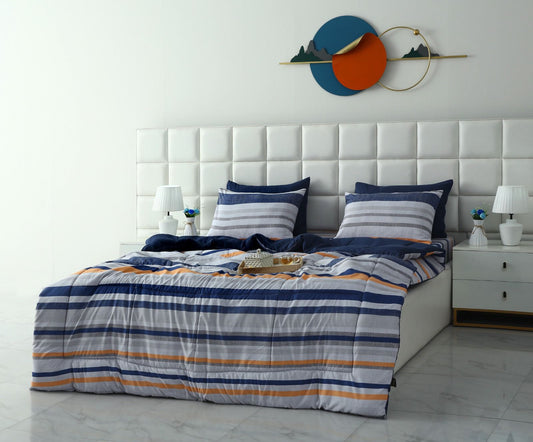 6 PCs Summer Comforter Set- Multi Bands Bed Spread Apricot