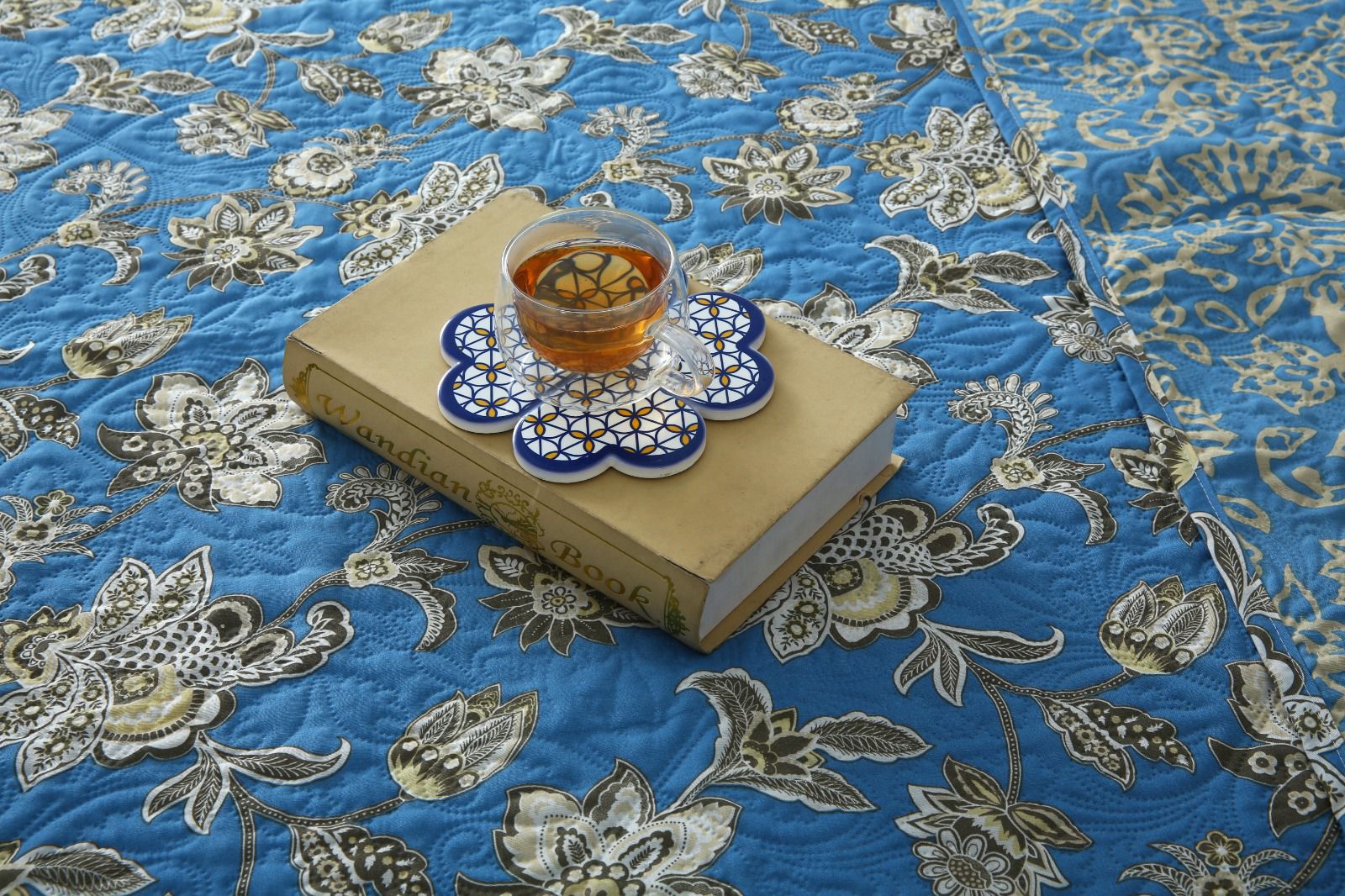6 PCs Bed Spread Set- Vintage Chinese Bed Spread Apricot