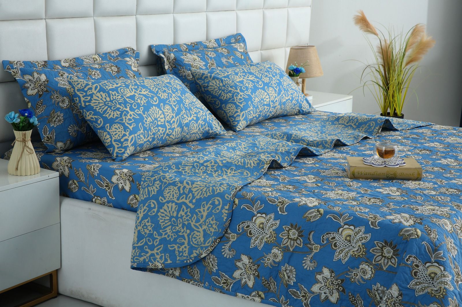 6 PCs Bed Spread Set- Vintage Chinese Bed Spread Apricot