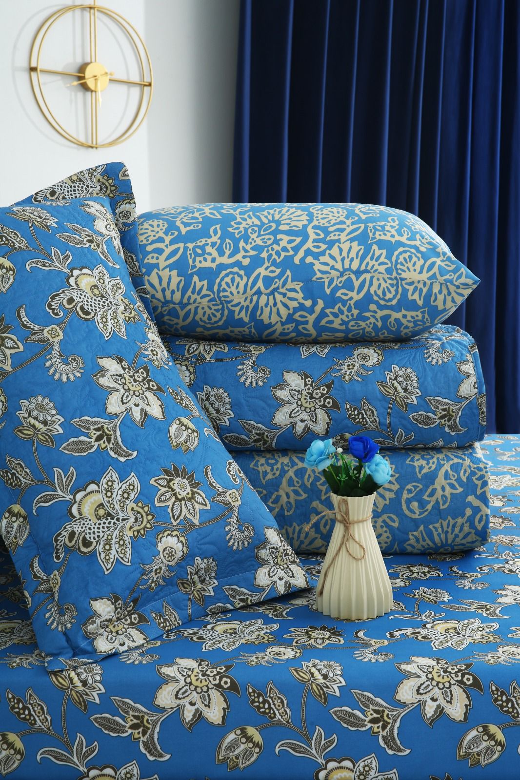 6 PCs Bed Spread Set- Vintage Chinese Bed Spread Apricot