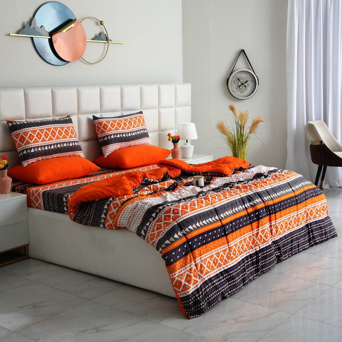 6 PCs Summer Comforter Set- Mexican Style Bed Spread Apricot