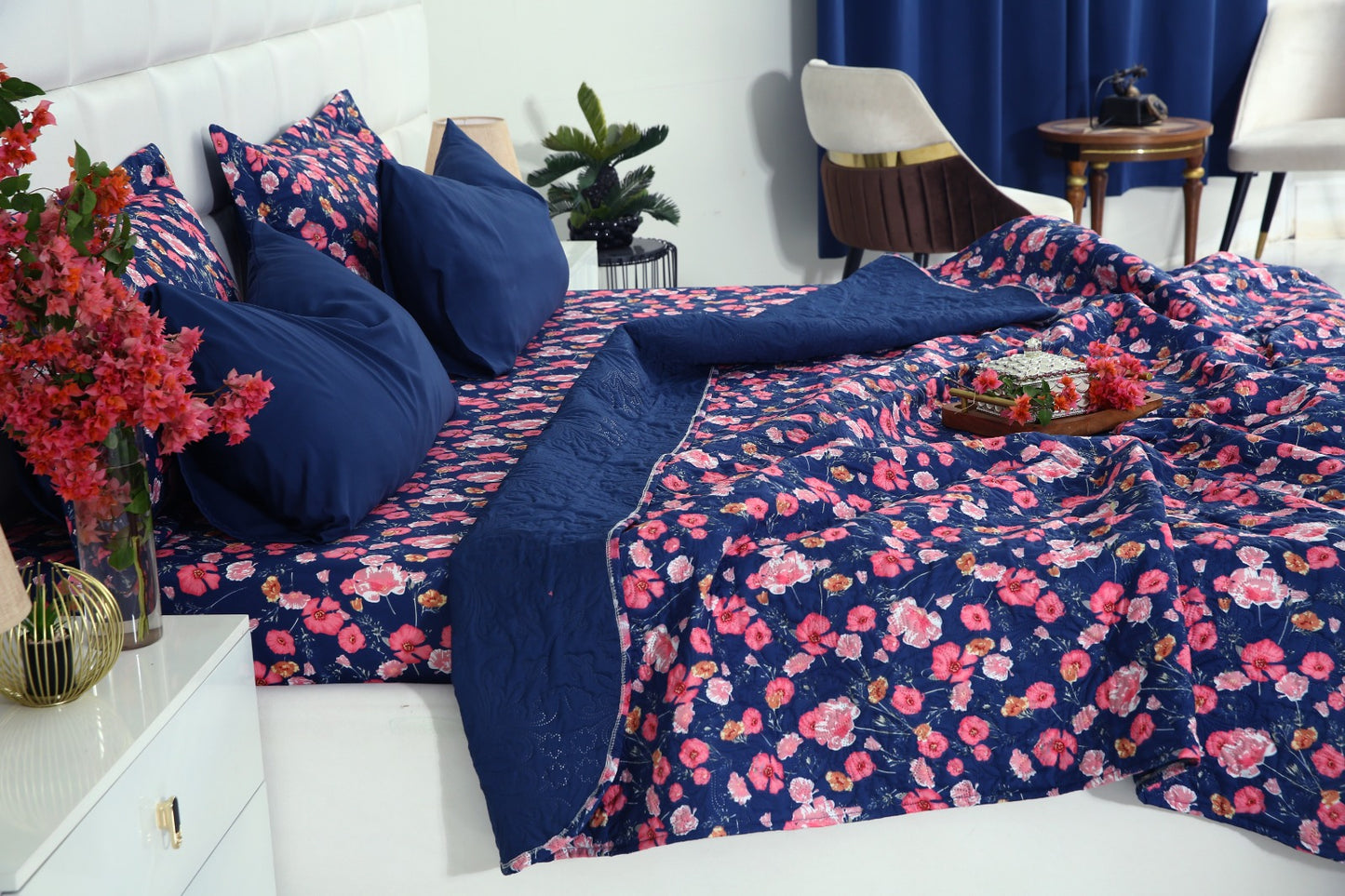 6 PCs Bed Spread Set- Automan Bloom Bed Spread Apricot