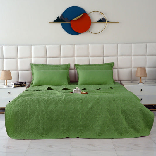 6 PCs Bed Spread Set- Olive Bed Spread Apricot