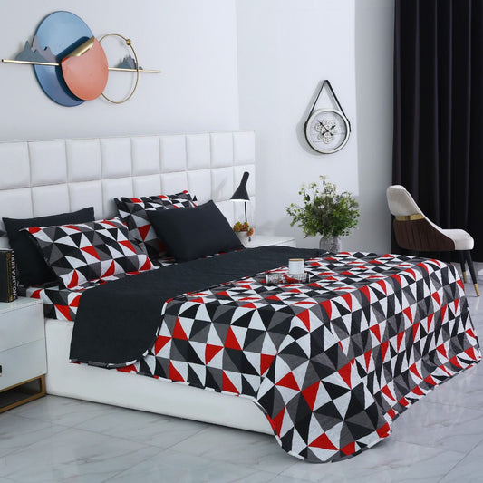 6 PCs Bed Spread Set- Abstract Geometric Bed Spread Apricot
