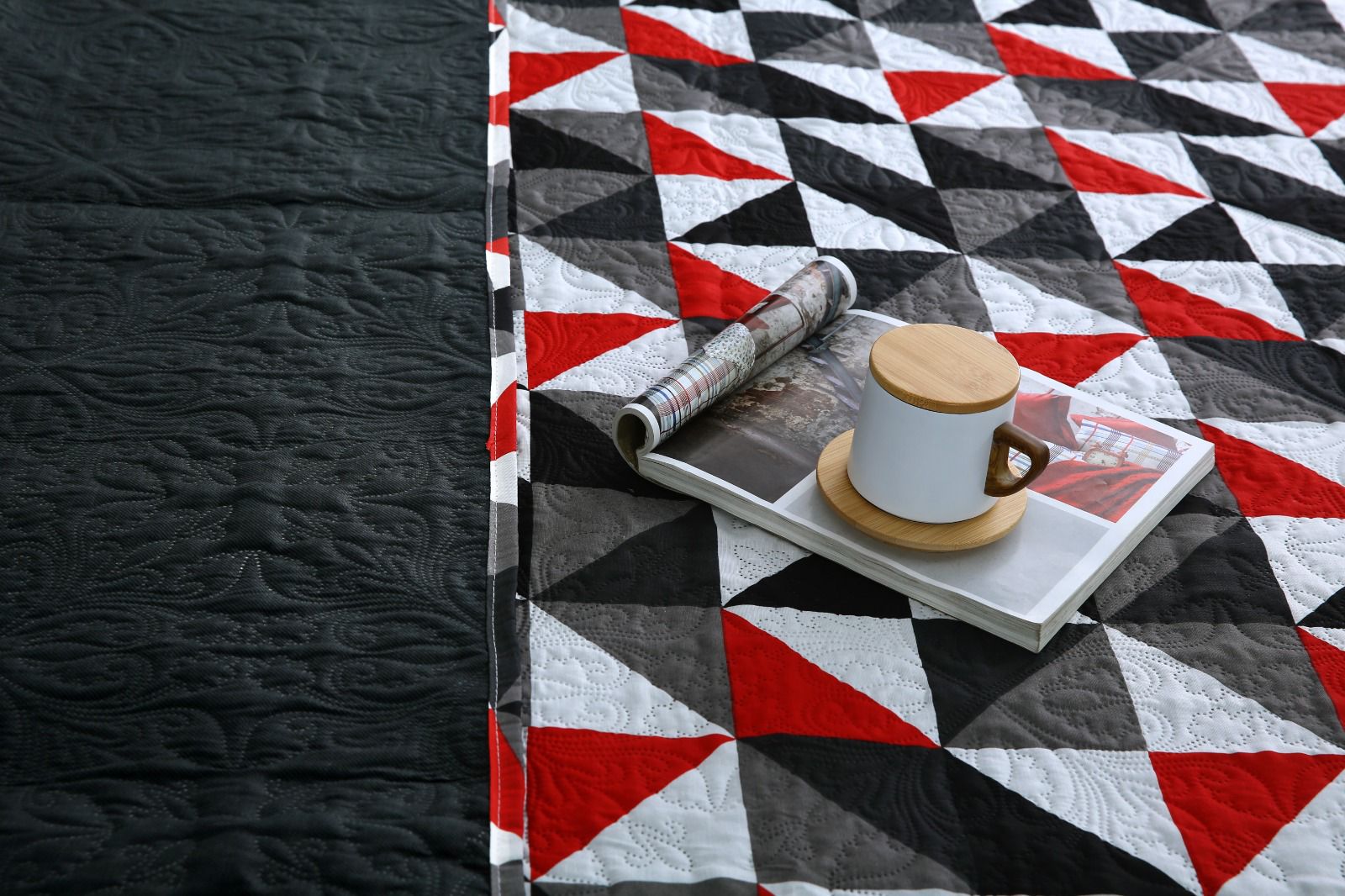 6 PCs Bed Spread Set- Abstract Geometric Bed Spread Apricot