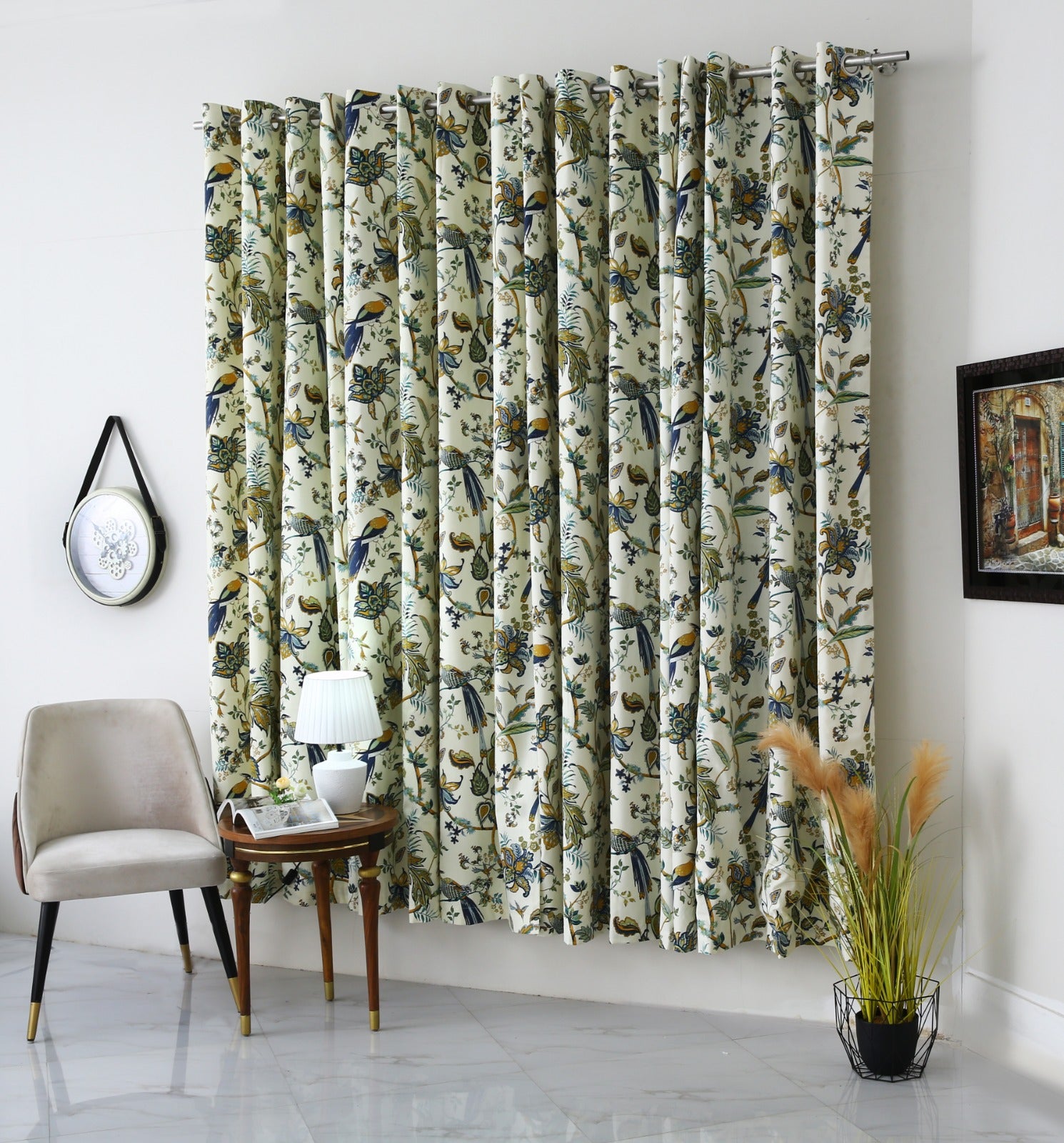 2 PCs Duck Curtains Panel- Blue Birds Curtains Apricot