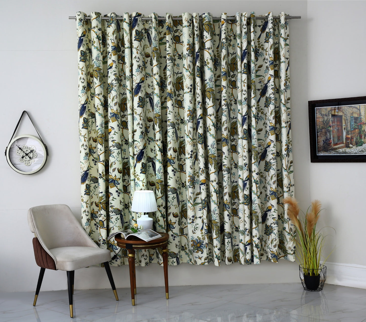 2 PCs Duck Curtains Panel- Blue Birds Curtains Apricot