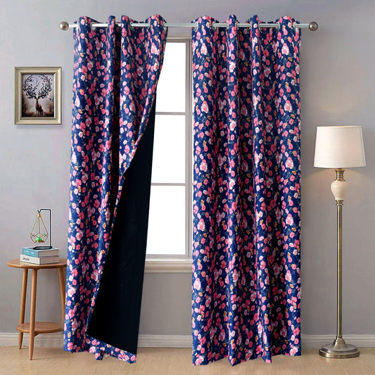 2 PCs Blackout Room Curtains- Automen Bloom Curtains Apricot