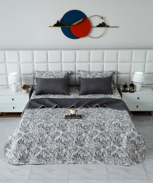 6 PCs Bed Spread Set- Buds Floral Bed Spread Apricot