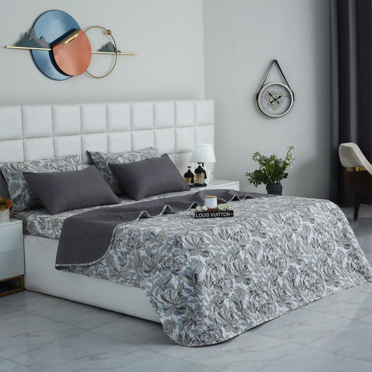 6 PCs Bed Spread Set- Buds Floral Bed Spread Apricot