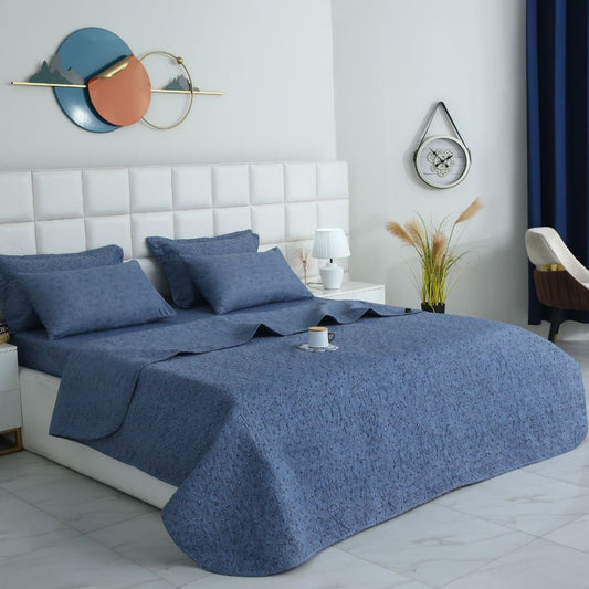 6 PCs Bed Spread Set- Raincloud Blue Feathers Bed Spread Apricot