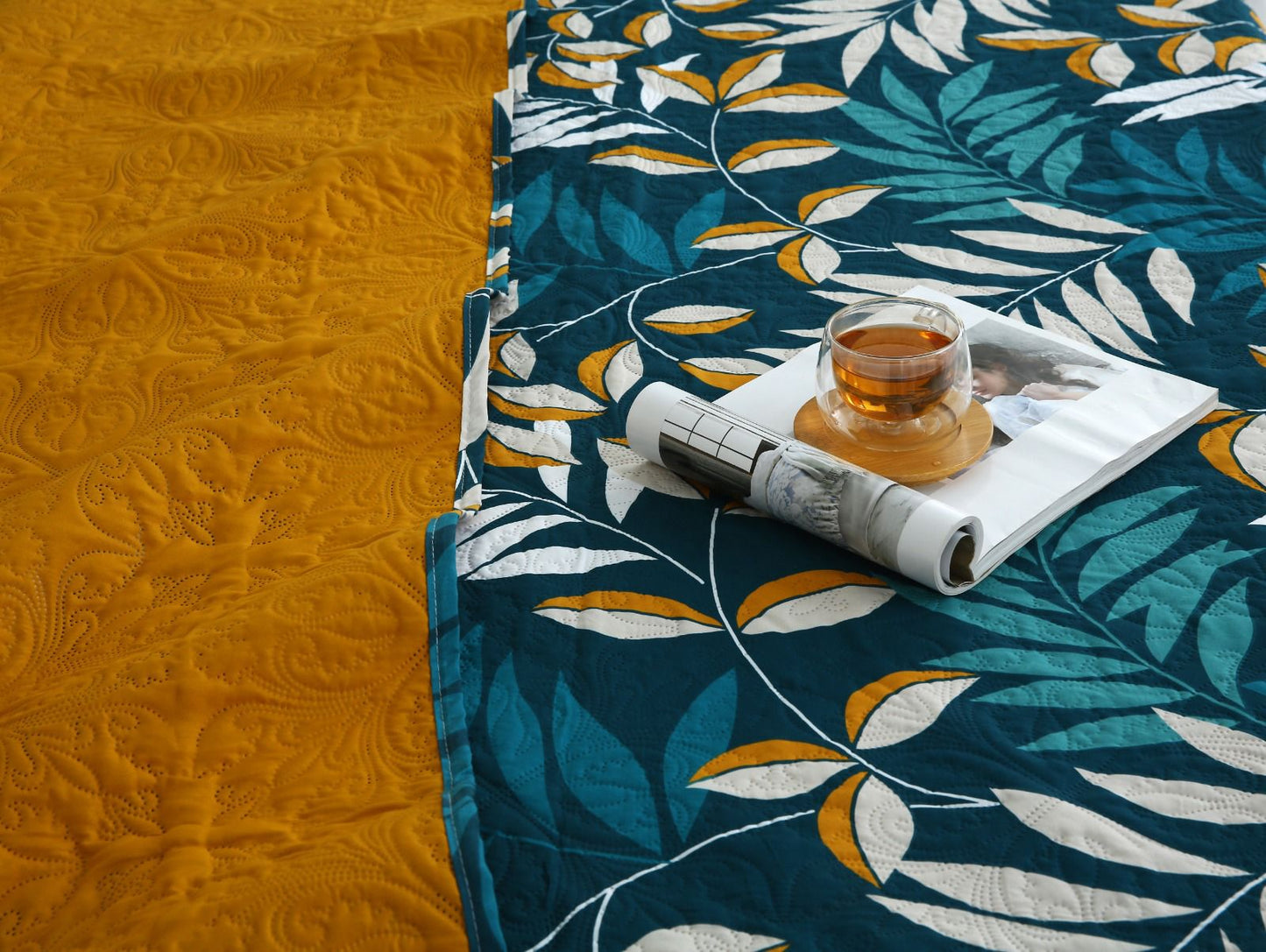 6 PCs Bed Spread Set- Tropicals Bed Spread Apricot