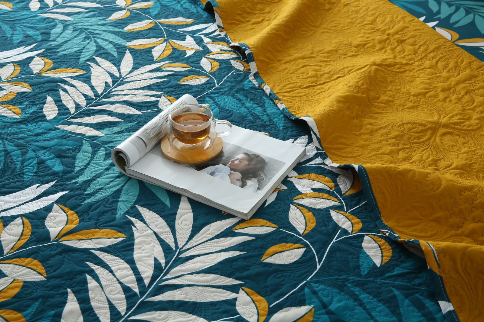 6 PCs Bed Spread Set- Tropicals Bed Spread Apricot