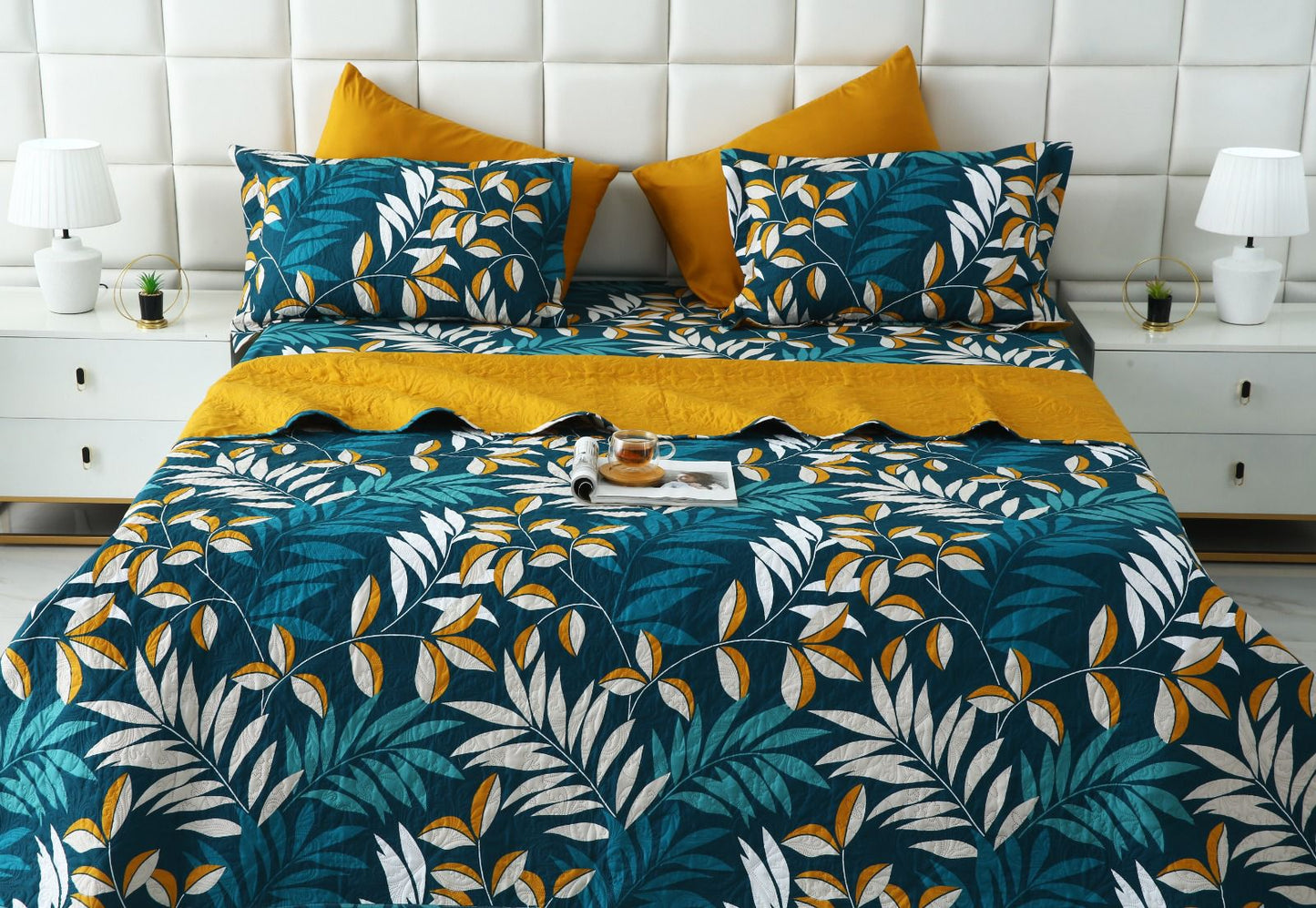6 PCs Bed Spread Set- Tropicals Bed Spread Apricot