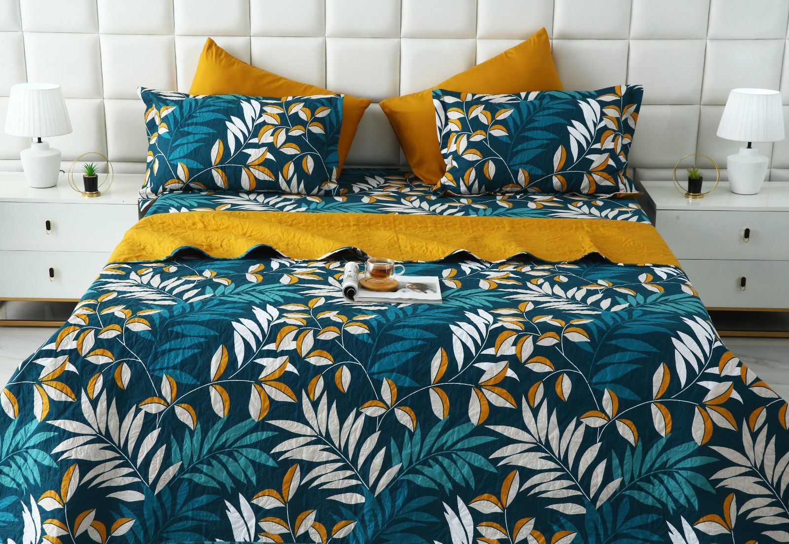 6 PCs Bed Spread Set- Tropicals Bed Spread Apricot