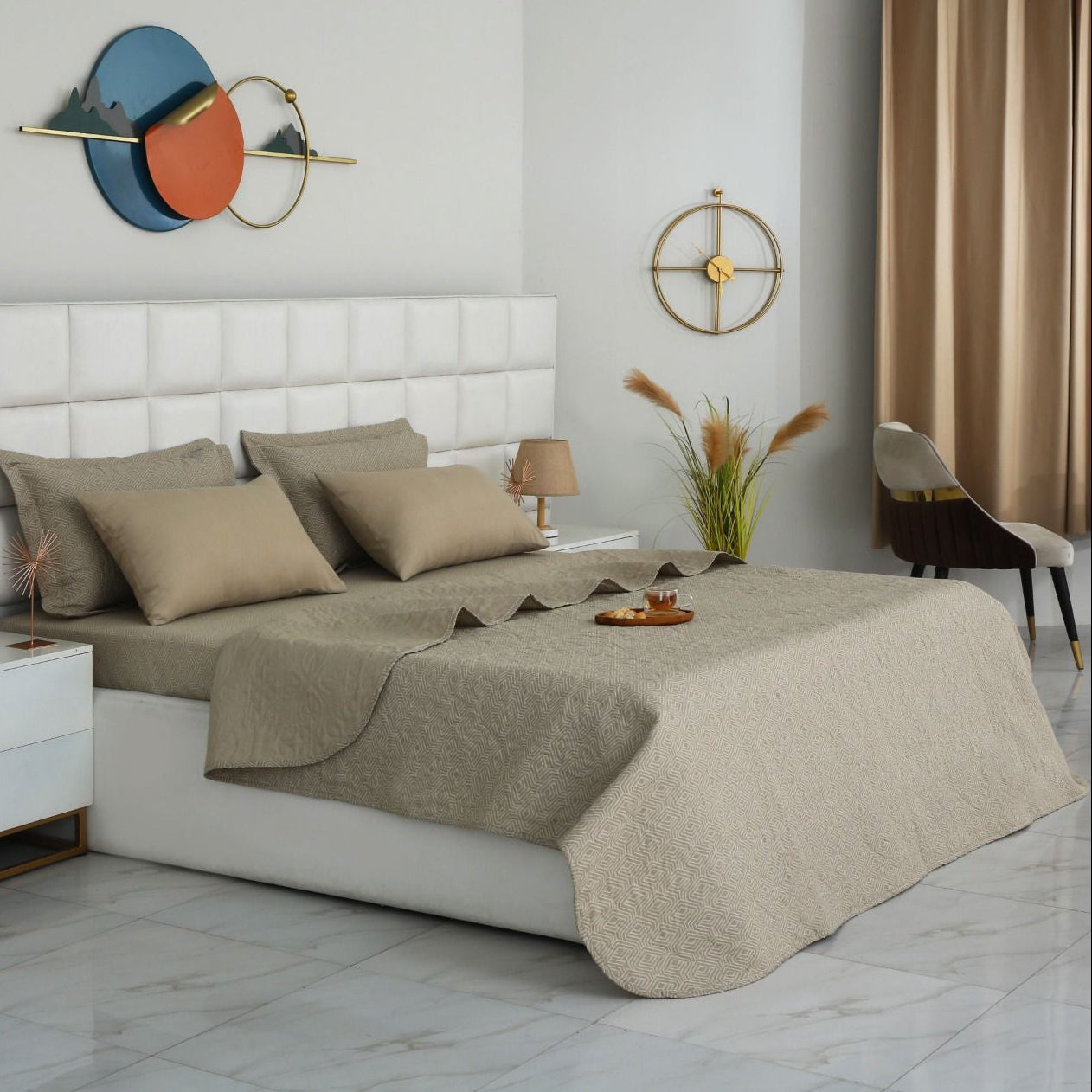 6 PCs Bed Spread Set- Opus Bed Spread Apricot