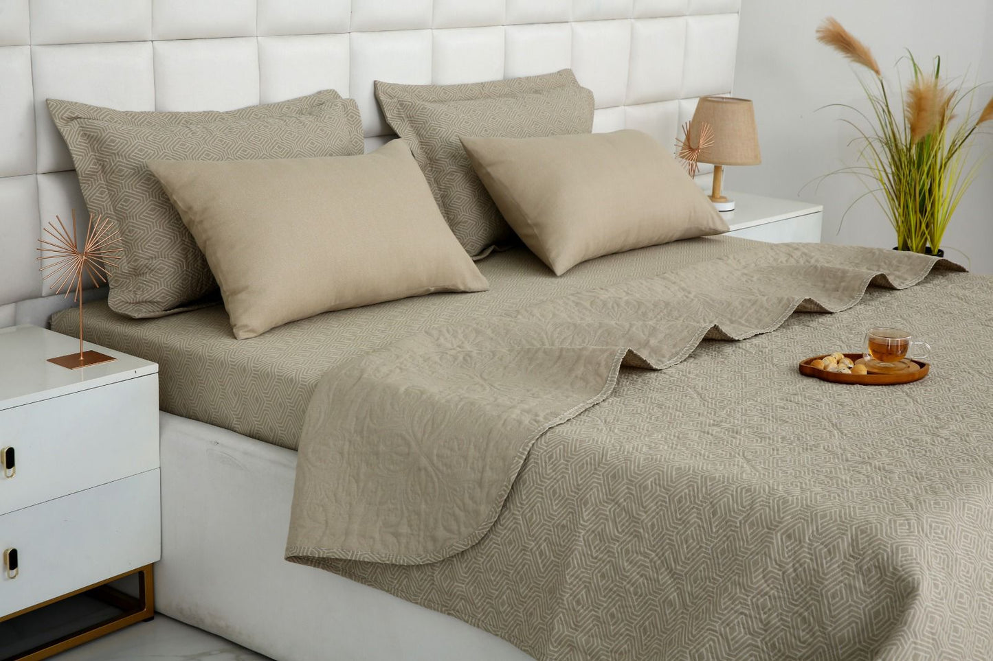 6 PCs Bed Spread Set- Opus Bed Spread Apricot