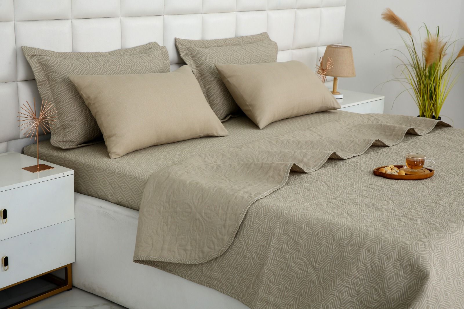 6 PCs Bed Spread Set- Opus Bed Spread Apricot