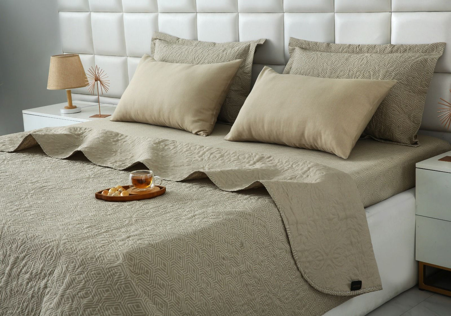 6 PCs Bed Spread Set- Opus Bed Spread Apricot