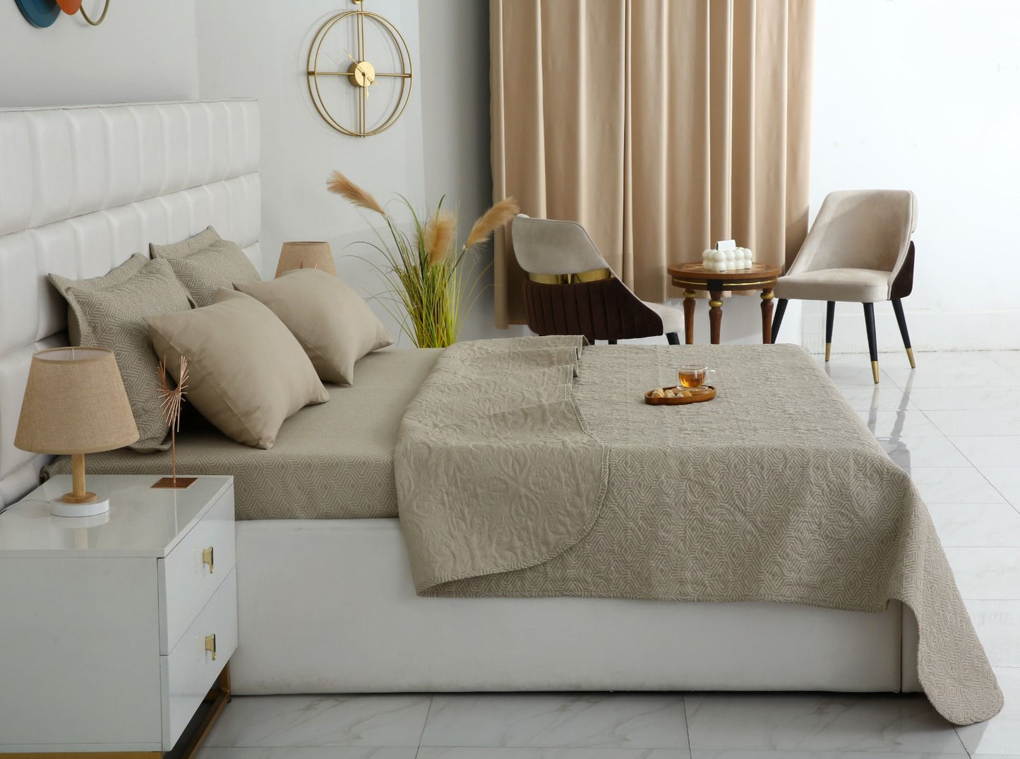 6 PCs Bed Spread Set- Opus Bed Spread Apricot