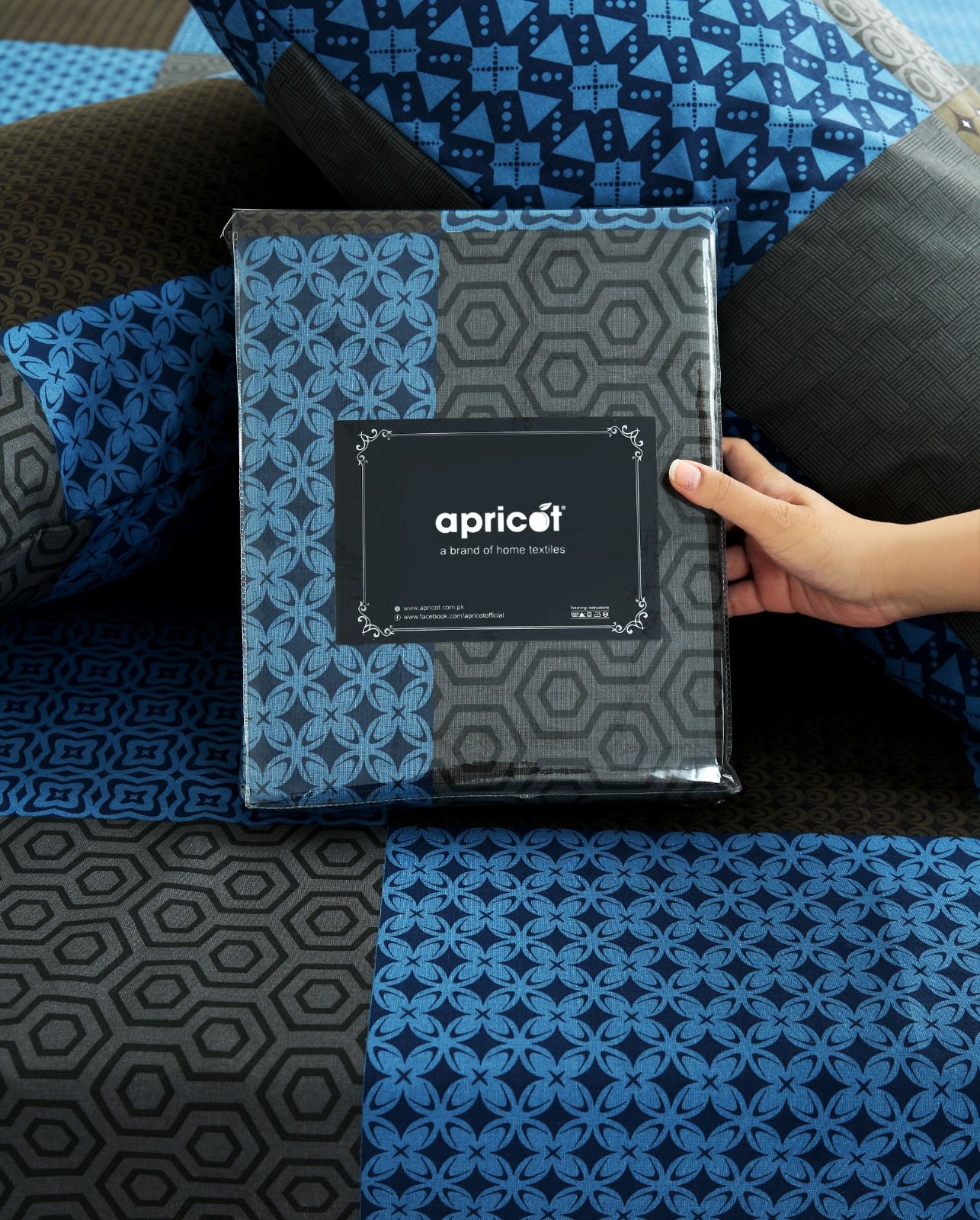 Fitted Bed Sheet- Indigo Patchwork Fitted Sheets Apricot