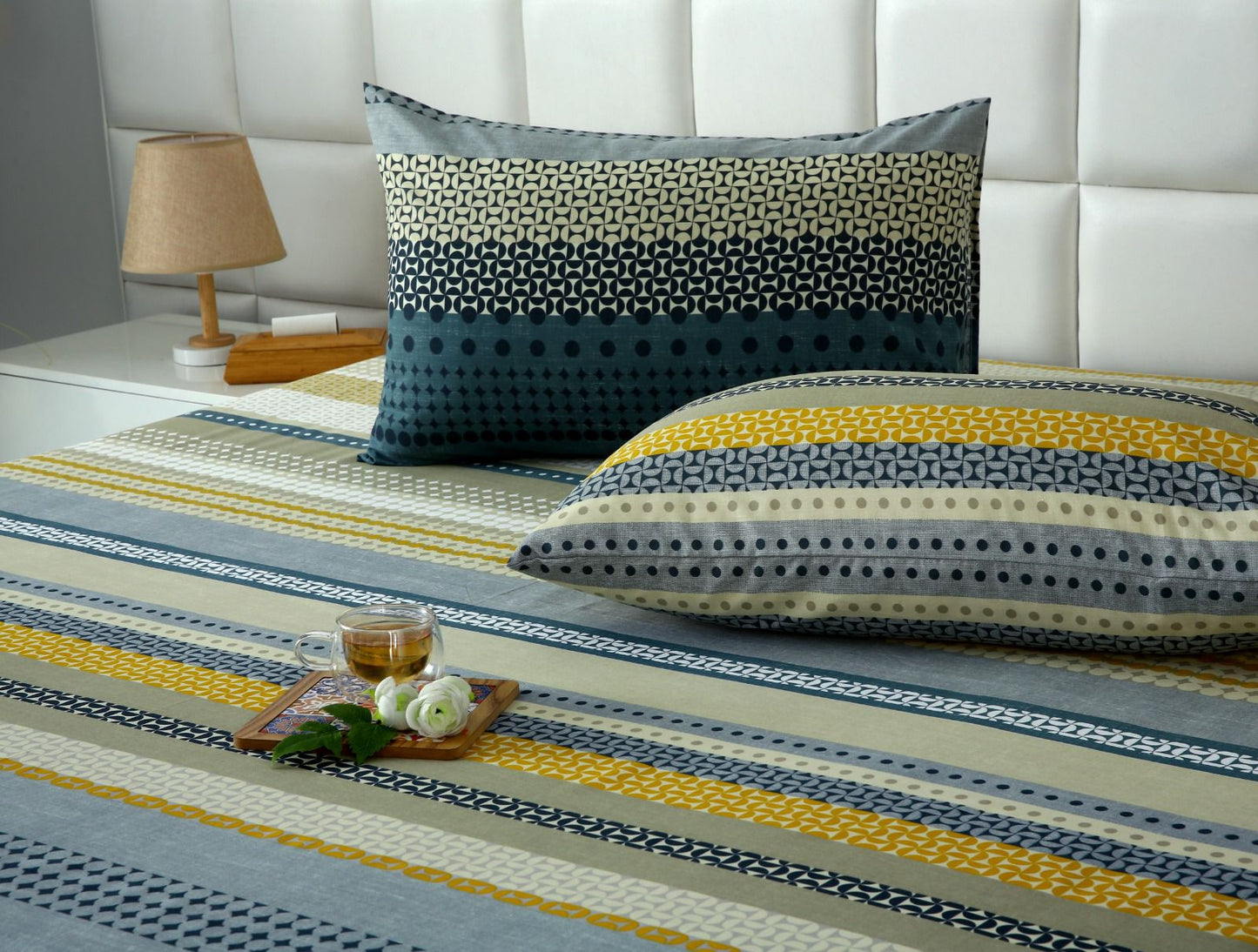 3 PCs Double Bed Sheet- Bohemian BED SHEET Apricot