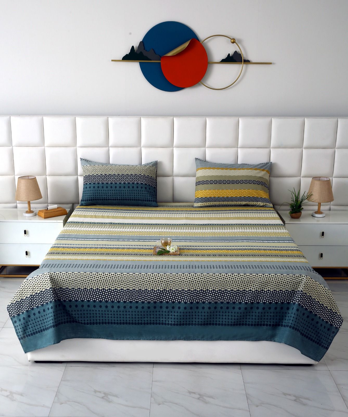 3 PCs Double Bed Sheet- Bohemian BED SHEET Apricot