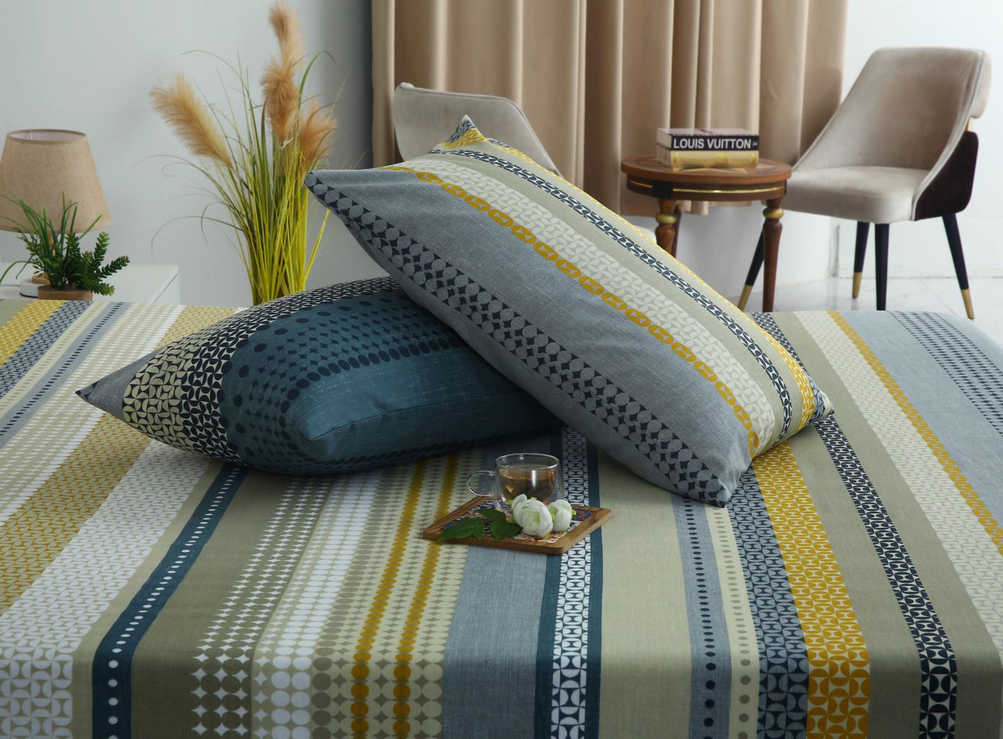 3 PCs Double Bed Sheet- Bohemian BED SHEET Apricot