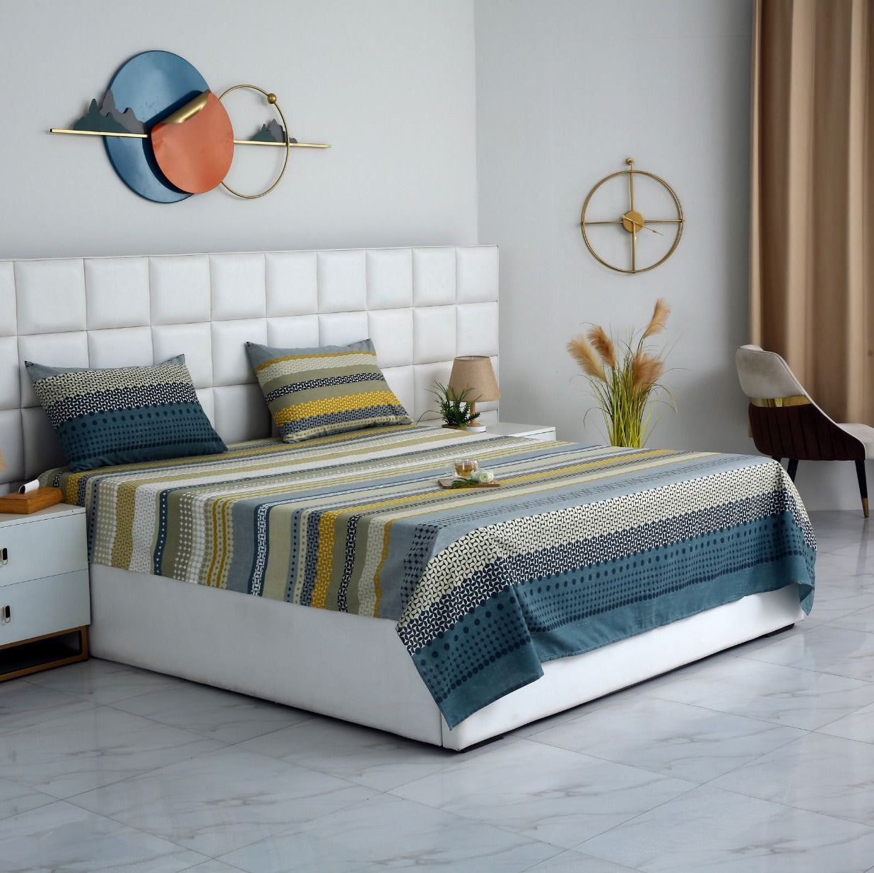 3 PCs Double Bed Sheet- Bohemian BED SHEET Apricot