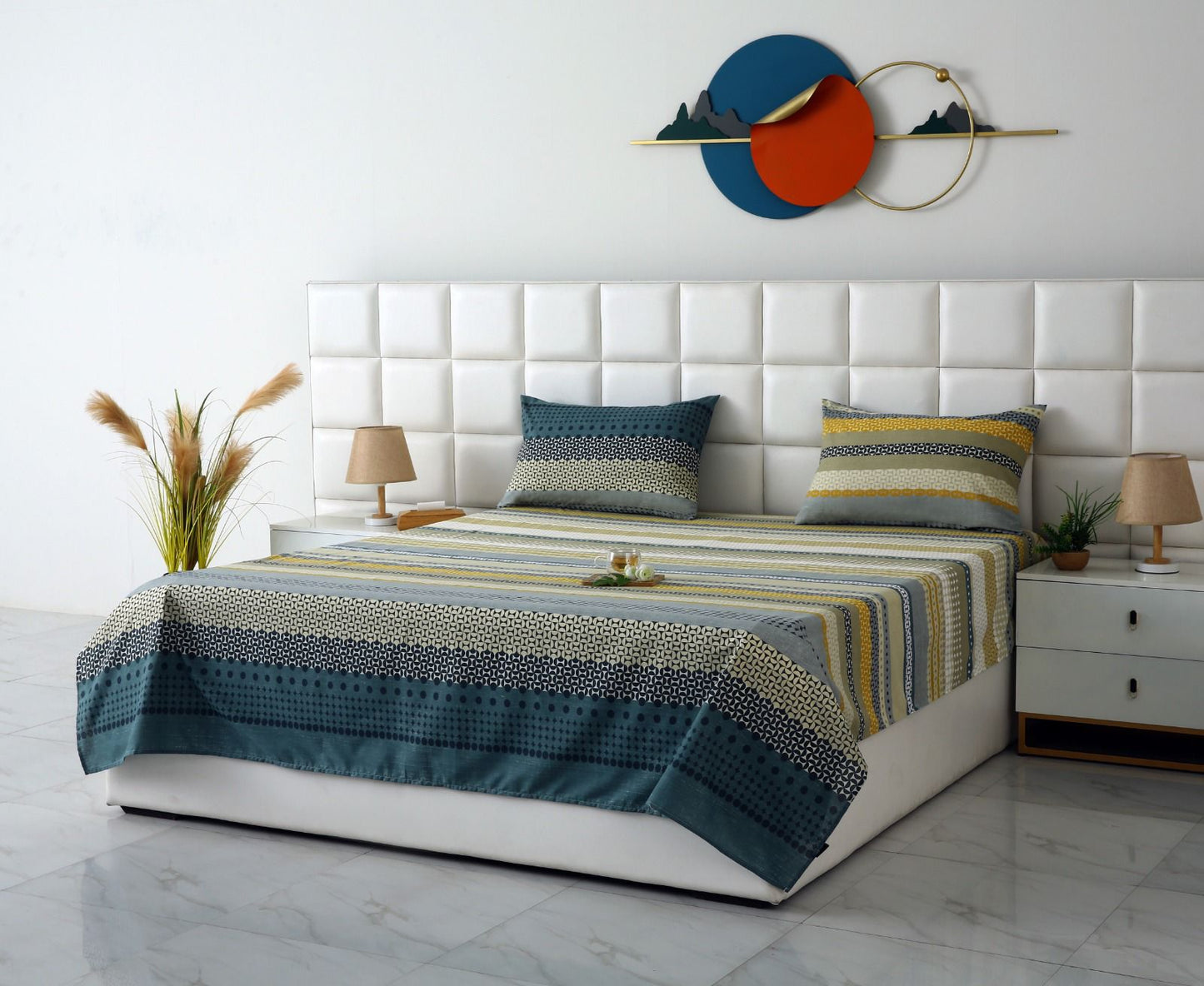 3 PCs Double Bed Sheet- Bohemian BED SHEET Apricot