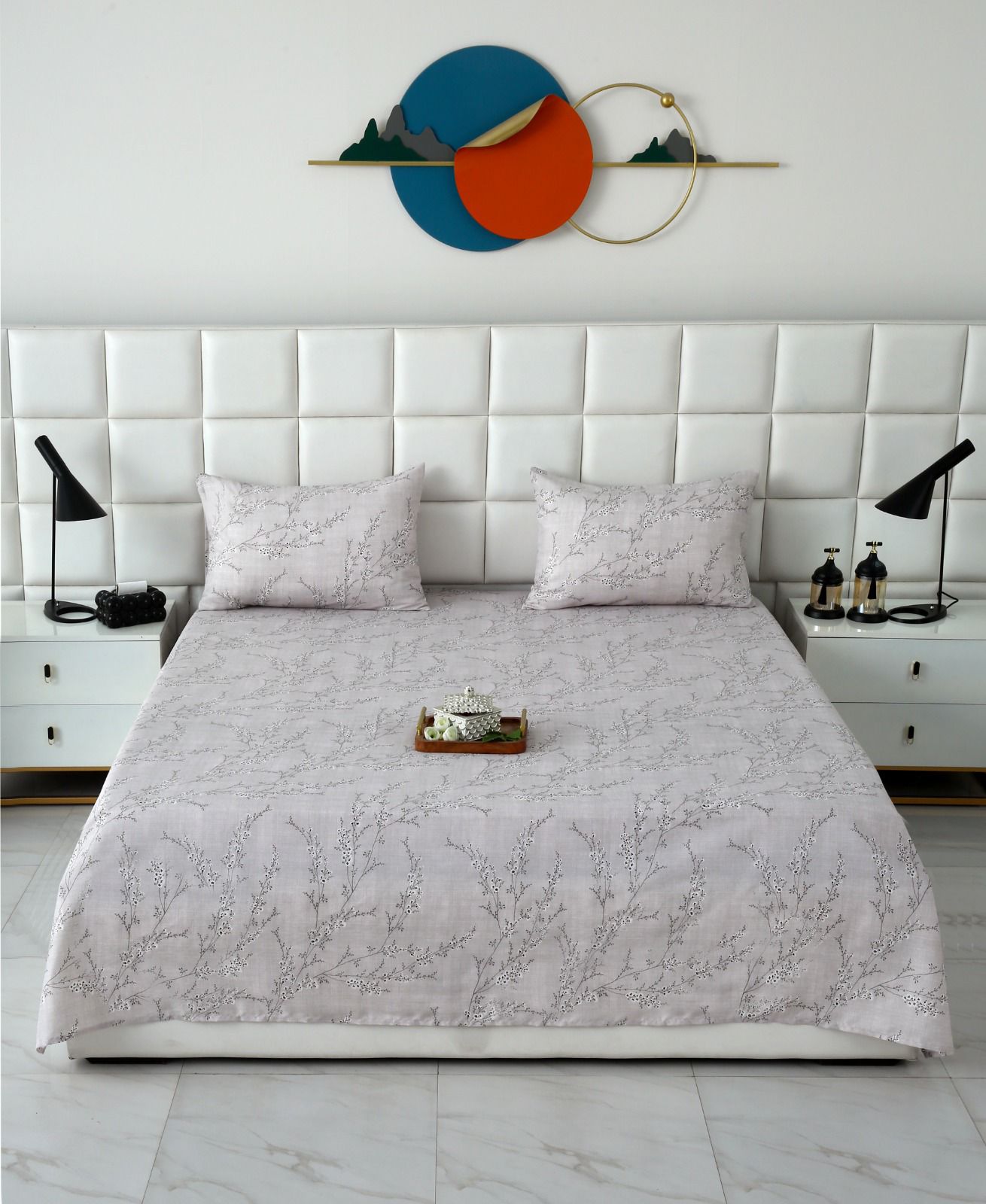 3 PCs Double Bed Sheet- Jaipur Waves BED SHEET Apricot