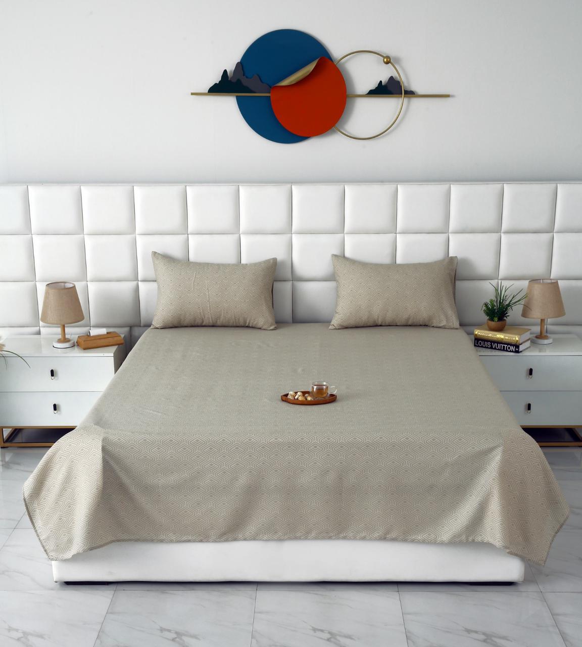 3 PCs Double Bed Sheet- Opus BED SHEET Apricot