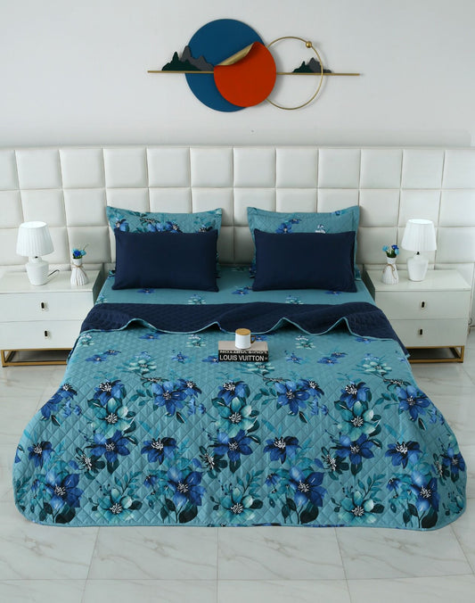 6 PCs Bed Spread Set- Azure Bloom Bed Spread Apricot