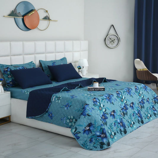 6 PCs Bed Spread Set- Azure Bloom Bed Spread Apricot