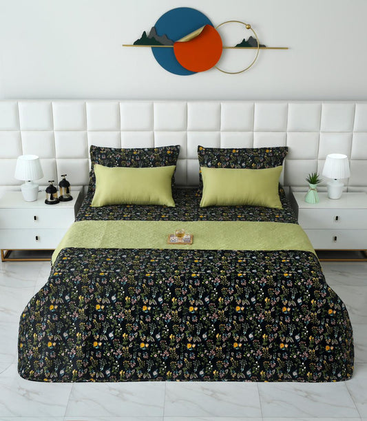 6 PCs Bed Spread Set- Black Meadows Bed Spread Apricot