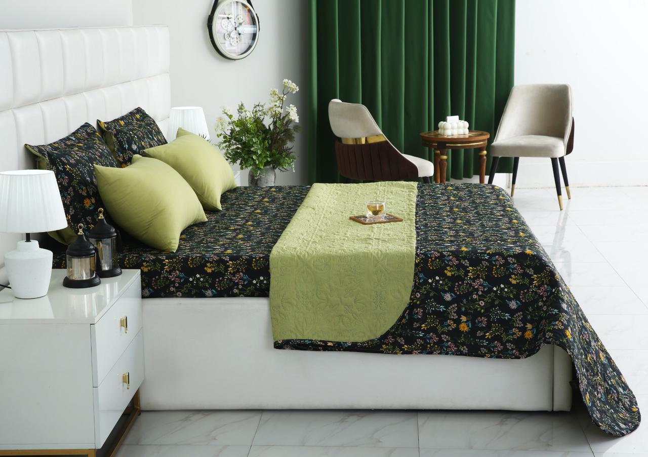 6 PCs Bed Spread Set- Black Meadows Bed Spread Apricot