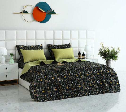 6 PCs Bed Spread Set- Black Meadows Bed Spread Apricot