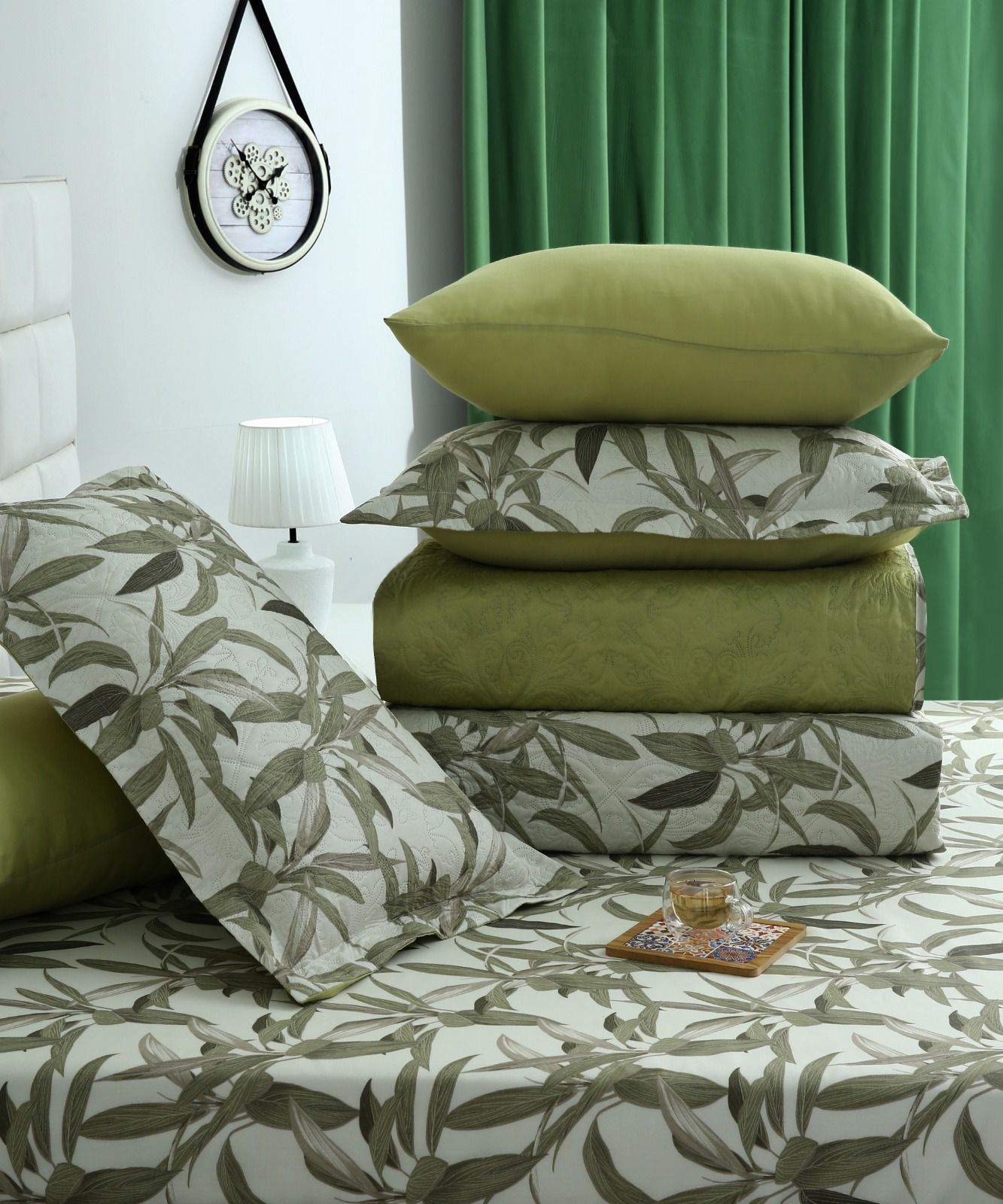 6 PCs Bed Spread Set- Pine Bed Spread Apricot