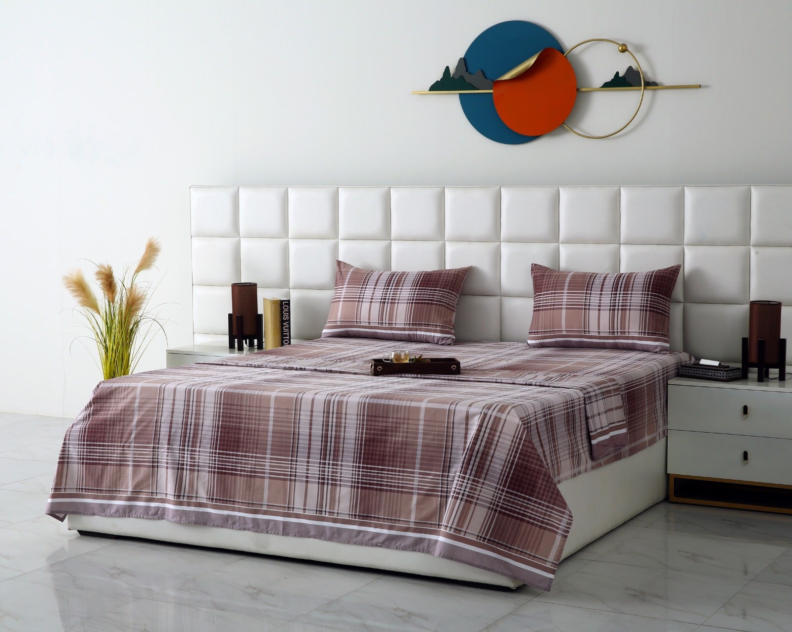 3 PCs Double Bed Sheet With Same Packing- Warm Brown Bed Sheets Apricot