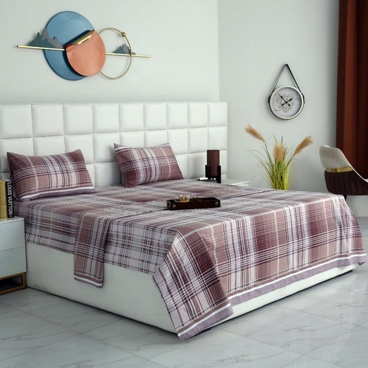 3 PCs Double Bed Sheet With Same Packing- Warm Brown Bed Sheets Apricot