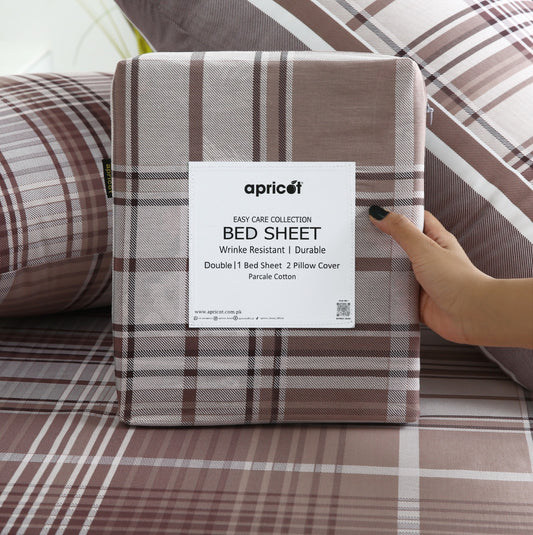 3 PCs Double Bed Sheet With Same Packing- Warm Brown Bed Sheets Apricot