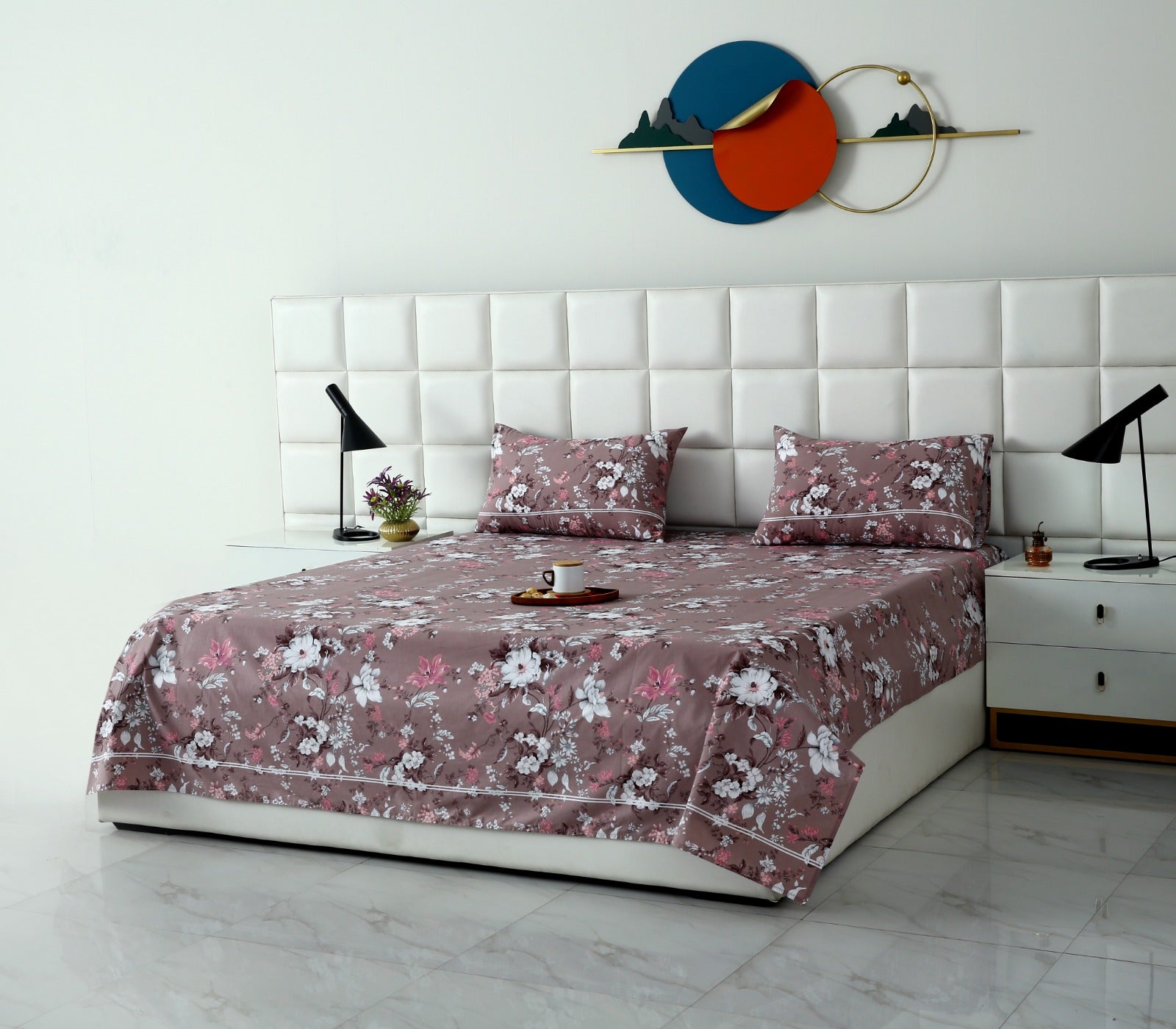 3 PCs Double Bed Sheet With Same Packing- White Nector Bed Sheets Apricot