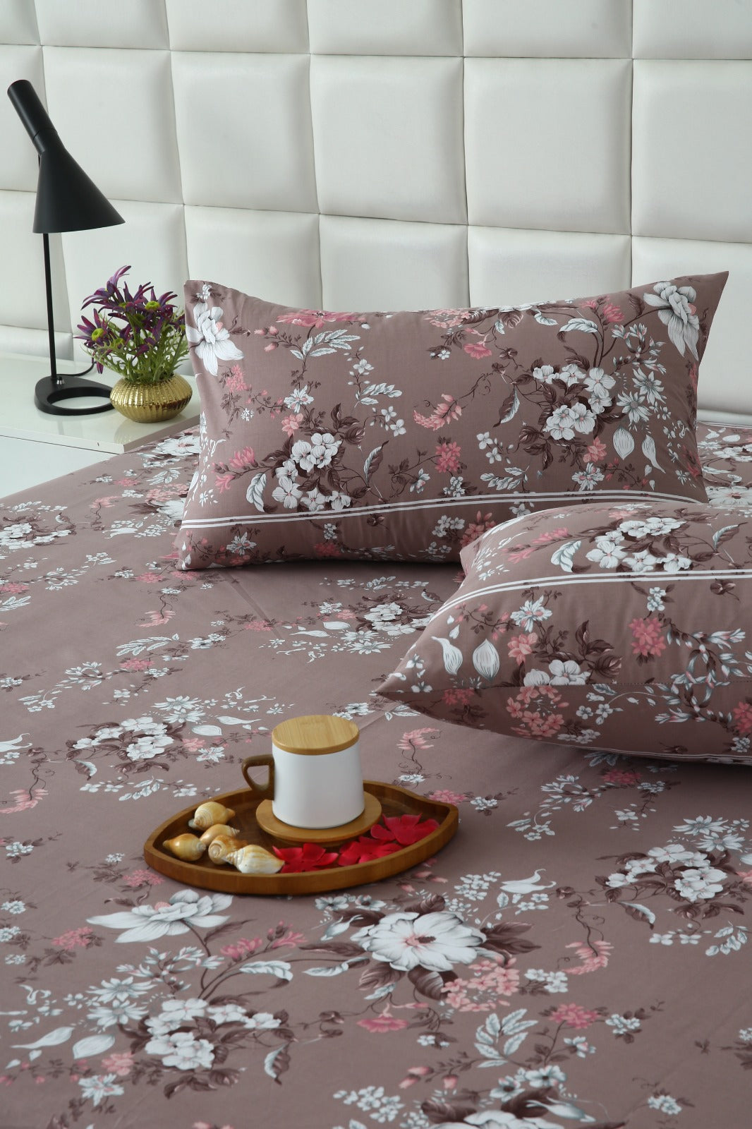 3 PCs Double Bed Sheet With Same Packing- White Nector Bed Sheets Apricot