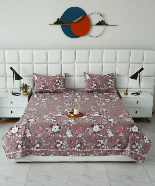 3 PCs Double Bed Sheet With Same Packing- White Nector Bed Sheets Apricot