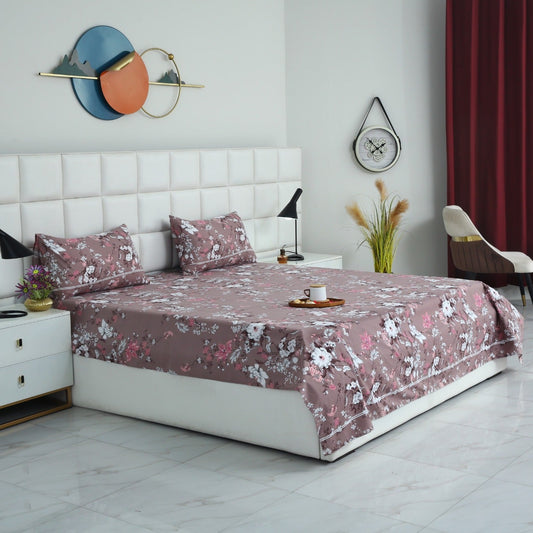 3 PCs Double Bed Sheet With Same Packing- White Nector Bed Sheets Apricot
