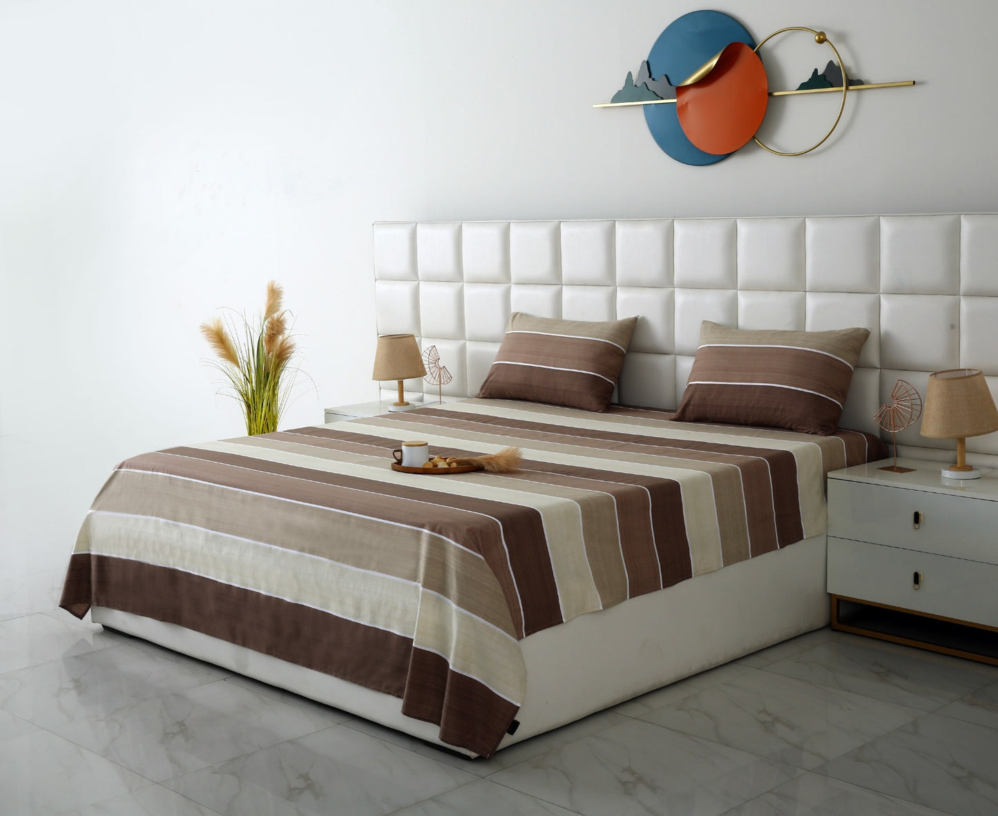 3 PCs Double Bed Sheet With Same Packing- Nordic Brown Bed Sheets Apricot